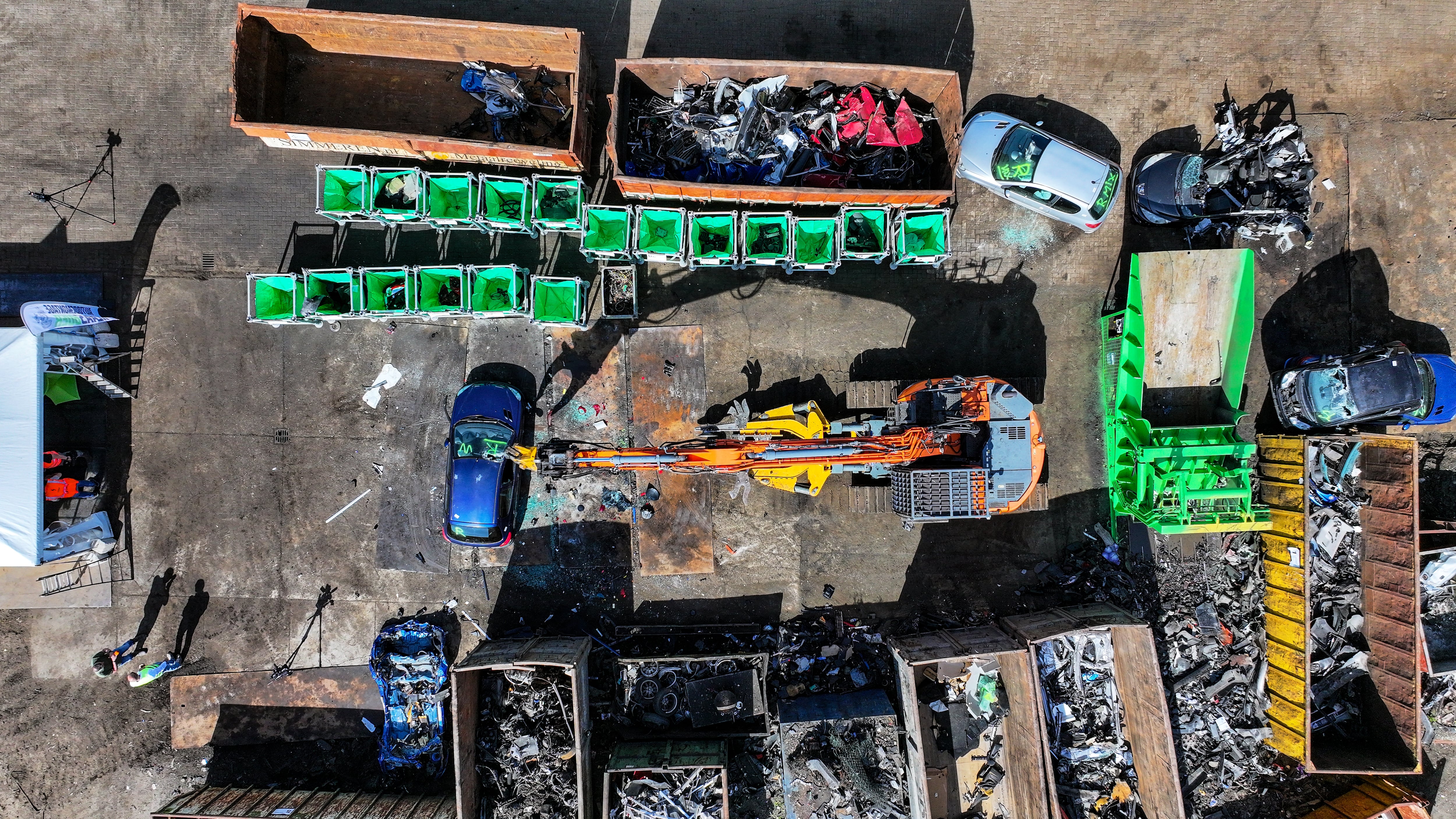 Aerial shot of a car dismantling plant