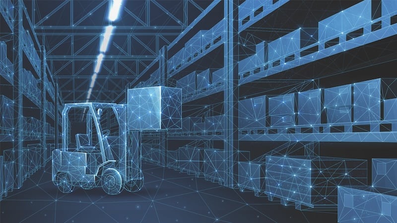 An illustration of a forklift in a distribution centre